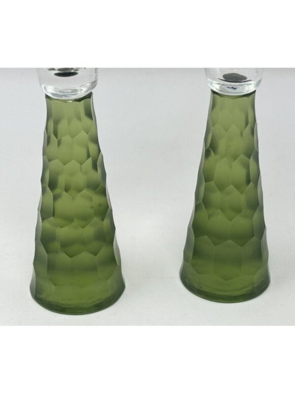 ARTLAND PRESCOTT Crystal Champagne Flutes Handblown Honeycomb GREEN Set of 2 - Picture 9 of 11
